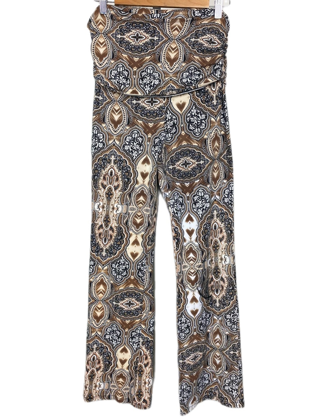 Chatoyant Boho Printed Foldover Waist Flare Pants Wide Leg Leggings